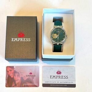 NIB Empress Green Stainless Steel Watch with Silver Accents.